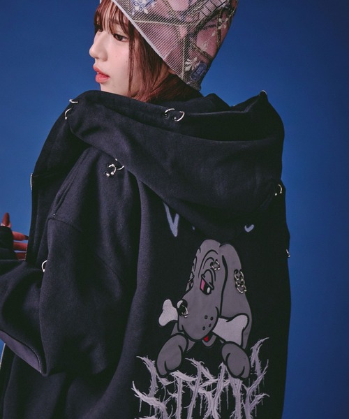 GALFY(ガルフィー)の「GALFY(ガルフィー)バチバチピアスパーカー/ヴィンテージ風スウェットジップアップパーカー(パーカー・メンズ・ホワイト/ブラック/ダークグレー・LL/2L/L)」の10枚目の写真