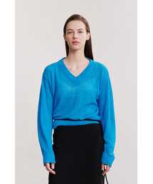 SEE-THROUGH V-NECK KNIT TOP (BLUE)