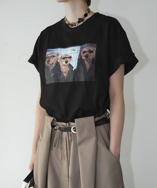 chuclla(チュクラ)の「ドッグフォト グラフィックTシャツ chw26s048(Tシャツ/カットソー・レディース・ブラック/ホワイト・FREE)」の1枚目の写真