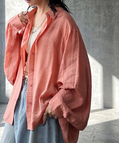 antiqua(アンティカ)の「シアー加工 シャツ(シャツ/ブラウス・レディース・ブラック/ピンク/ホワイト・ONESIZE)」の5枚目の写真