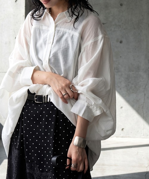 antiqua(アンティカ)の「シアー加工 シャツ(シャツ/ブラウス・レディース・ブラック/ピンク/ホワイト・ONESIZE)」の12枚目の写真