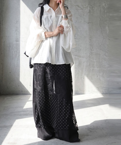 antiqua(アンティカ)の「シアー加工 シャツ(シャツ/ブラウス・レディース・ブラック/ピンク/ホワイト・ONESIZE)」の11枚目の写真
