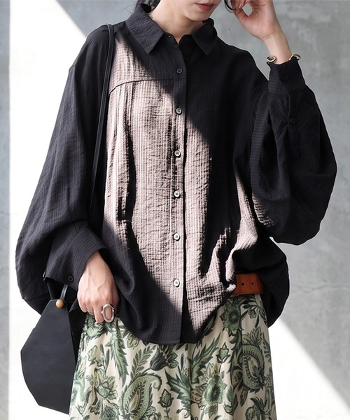 antiqua(アンティカ)の「シアー加工 シャツ(シャツ/ブラウス・レディース・ブラック/ピンク/ホワイト・ONESIZE)」の7枚目の写真