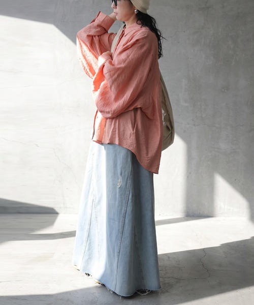 antiqua(アンティカ)の「シアー加工 シャツ(シャツ/ブラウス・レディース・ブラック/ピンク/ホワイト・ONESIZE)」の4枚目の写真