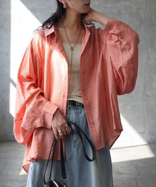 antiqua(アンティカ)の「シアー加工 シャツ(シャツ/ブラウス・レディース・ブラック/ピンク/ホワイト・ONESIZE)」の21枚目の写真