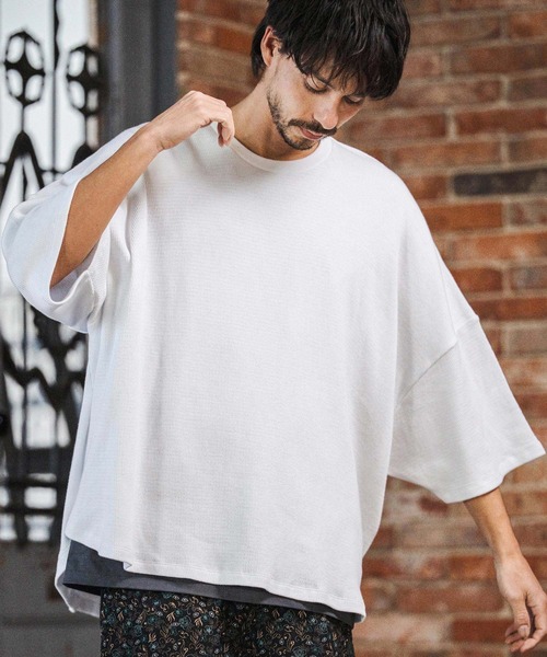 CAMBIO(カンビオ)の「mt10218- Honeycomb Waffle Over Size Tee オーバーサイジングTシャツ(S64326cmb)(Tシャツ/カットソー・メンズ・ホワイト/ブラック/チャコールグレー・S/M/L)」の1枚目の写真