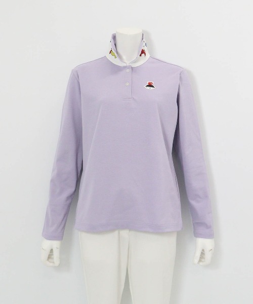 Picone CLUB(ピッコーネクラブ)の「襟裏プリントUV速乾長袖ポロシャツ(ポロシャツ・レディース・イエロー/ネイビー/ライトパープル/ホワイト・9号/11号/13号)」の3枚目の写真