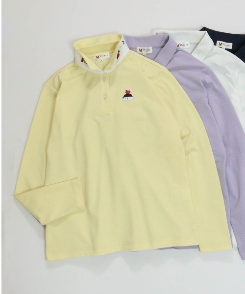 Picone CLUB(ピッコーネクラブ)の「襟裏プリントUV速乾長袖ポロシャツ(ポロシャツ・レディース・イエロー/ネイビー/ライトパープル/ホワイト・9号/11号/13号)」の4枚目の写真