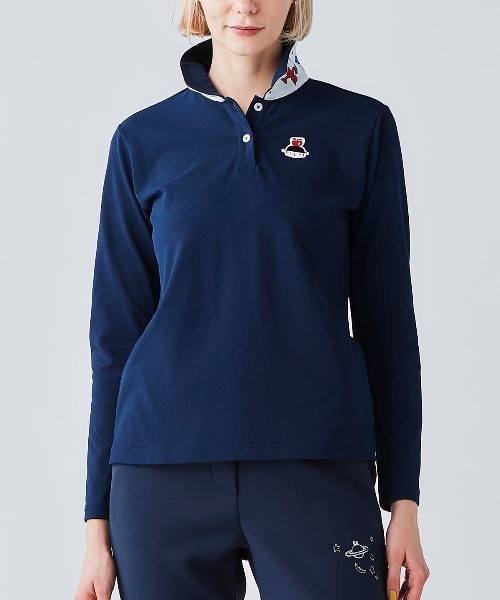 Picone CLUB(ピッコーネクラブ)の「襟裏プリントUV速乾長袖ポロシャツ(ポロシャツ・レディース・イエロー/ネイビー/ライトパープル/ホワイト・9号/11号/13号)」の12枚目の写真