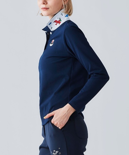 Picone CLUB(ピッコーネクラブ)の「襟裏プリントUV速乾長袖ポロシャツ(ポロシャツ・レディース・イエロー/ネイビー/ライトパープル/ホワイト・9号/11号/13号)」の13枚目の写真