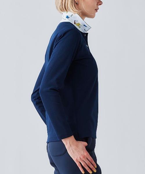 Picone CLUB(ピッコーネクラブ)の「襟裏プリントUV速乾長袖ポロシャツ(ポロシャツ・レディース・イエロー/ネイビー/ライトパープル/ホワイト・9号/11号/13号)」の15枚目の写真