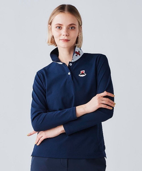 Picone CLUB(ピッコーネクラブ)の「襟裏プリントUV速乾長袖ポロシャツ(ポロシャツ・レディース・イエロー/ネイビー/ライトパープル/ホワイト・9号/11号/13号)」の16枚目の写真