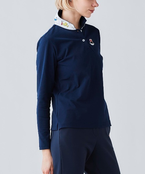 Picone CLUB(ピッコーネクラブ)の「襟裏プリントUV速乾長袖ポロシャツ(ポロシャツ・レディース・イエロー/ネイビー/ライトパープル/ホワイト・9号/11号/13号)」の17枚目の写真