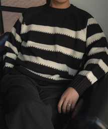 HELIOS（ヘリオス）の「配色ボーダーラウンドネックニット[ブラック]（ニット/セーター）」