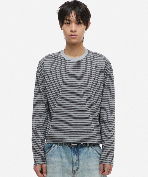 DNSR(ディーエヌエスアール)の「ストライプクロップロングスリーブグレー(Tシャツ/カットソー・メンズ・その他・MEDIUM/LARGE/X-LARGE/XX-LARGE)」の1枚目の写真