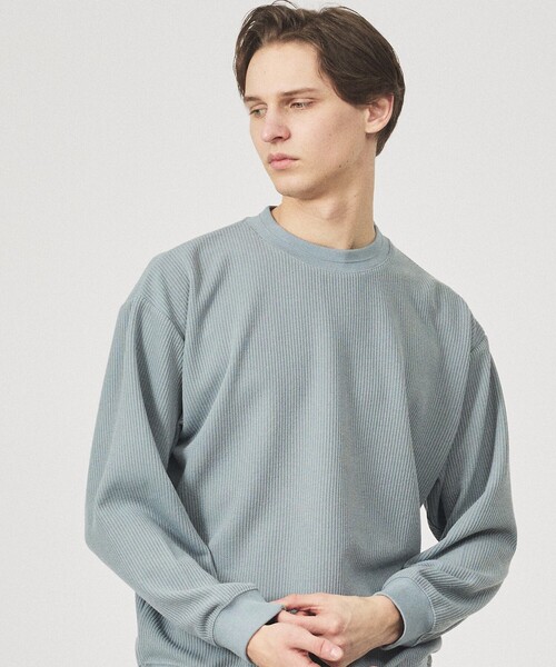 ABAHOUSE（アバハウス）の「クォーターゲージニット クルーネックスウェット / リラックスフィット（スウェット・メンズ・チャコールグレー/ブラック/サックスブルー/アイボリー・48/46）」の4枚目の写真
