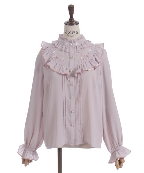 axes femme(アクシーズファム)の「桜刺繍スタンドブラウス(シャツ/ブラウス・レディース・ブラック/ピンク/キナリ・MEDIUM)」の12枚目の写真