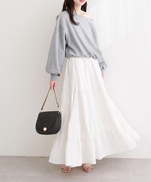 natural couture（ナチュラルクチュール）の「サテンティアードスカート（スカート・レディース・ブラウン/ピンク/オフホワイト・FREE）」の2枚目の写真