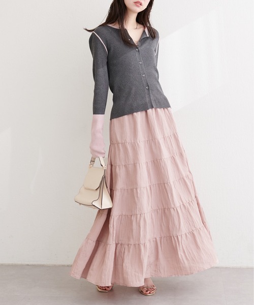 natural couture（ナチュラルクチュール）の「サテンティアードスカート（スカート・レディース・ブラウン/ピンク/オフホワイト・FREE）」の3枚目の写真