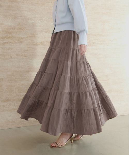 natural couture（ナチュラルクチュール）の「サテンティアードスカート（スカート・レディース・ブラウン/ピンク/オフホワイト・FREE）」の10枚目の写真
