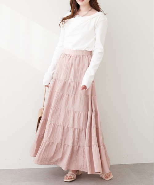 natural couture（ナチュラルクチュール）の「サテンティアードスカート（スカート・レディース・ブラウン/ピンク/オフホワイト・FREE）」の18枚目の写真