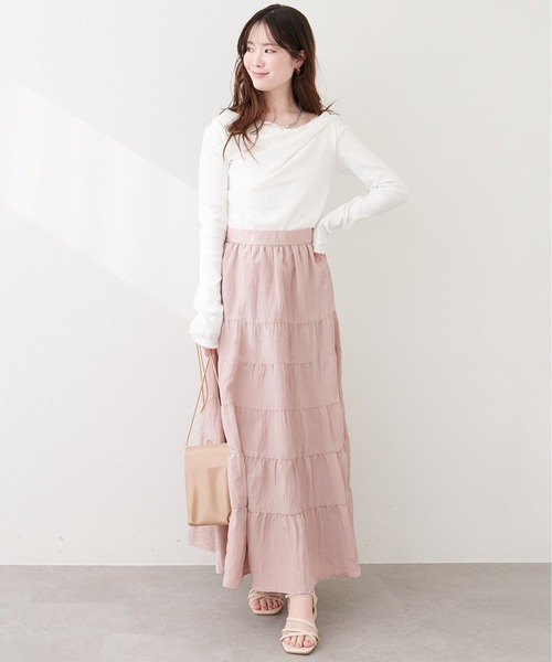 natural couture（ナチュラルクチュール）の「サテンティアードスカート（スカート・レディース・ブラウン/ピンク/オフホワイト・FREE）」の19枚目の写真