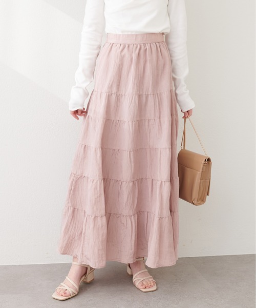 natural couture（ナチュラルクチュール）の「サテンティアードスカート（スカート・レディース・ブラウン/ピンク/オフホワイト・FREE）」の15枚目の写真
