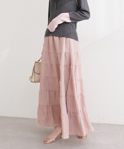 natural couture（ナチュラルクチュール）の「サテンティアードスカート（スカート・レディース・ブラウン/ピンク/オフホワイト・FREE）」の13枚目の写真