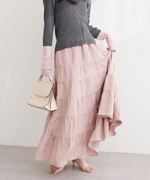 natural couture（ナチュラルクチュール）の「サテンティアードスカート（スカート・レディース・ブラウン/ピンク/オフホワイト・FREE）」の14枚目の写真