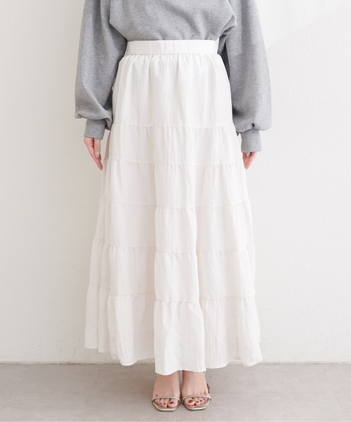 natural couture（ナチュラルクチュール）の「サテンティアードスカート（スカート・レディース・ブラウン/ピンク/オフホワイト・FREE）」の20枚目の写真