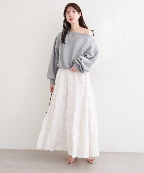 natural couture（ナチュラルクチュール）の「サテンティアードスカート（スカート・レディース・ブラウン/ピンク/オフホワイト・FREE）」の7枚目の写真