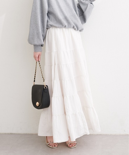 natural couture（ナチュラルクチュール）の「サテンティアードスカート（スカート・レディース・ブラウン/ピンク/オフホワイト・FREE）」の6枚目の写真