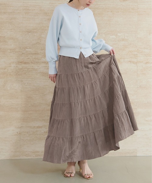 natural couture（ナチュラルクチュール）の「サテンティアードスカート（スカート・レディース・ブラウン/ピンク/オフホワイト・FREE）」の11枚目の写真