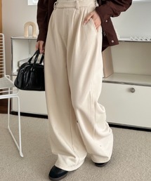 ワイドパンツ スウェット タック ロング丈 ウエストゴム ルーズ ゆったり 体型カバー スポーティー ストリート ボトムス秋 冬