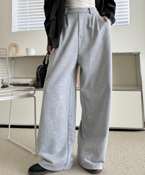 umune(ウムネ)の「ワイドパンツ スウェット タック ロング丈 ウエストゴム ルーズ ゆったり 体型カバー スポーティー ストリート ボトムス秋 冬(スウェットパンツ・レディース・アイボリー/ブラック/杢グレー・S/M)」の4枚目の写真