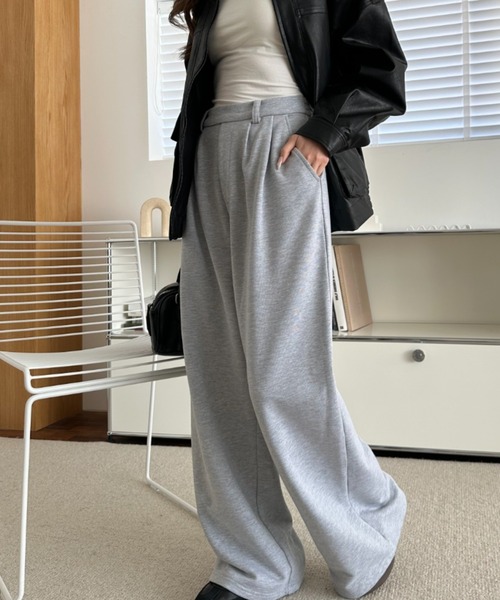 umune(ウムネ)の「ワイドパンツ スウェット タック ロング丈 ウエストゴム ルーズ ゆったり 体型カバー スポーティー ストリート ボトムス秋 冬(スウェットパンツ・レディース・アイボリー/ブラック/杢グレー・S/M)」の21枚目の写真