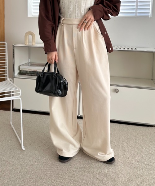 umune(ウムネ)の「ワイドパンツ スウェット タック ロング丈 ウエストゴム ルーズ ゆったり 体型カバー スポーティー ストリート ボトムス秋 冬(スウェットパンツ・レディース・アイボリー/ブラック/杢グレー・S/M)」の22枚目の写真