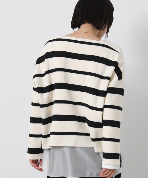 Acuta(アクータ)の「マルチボーダースクエアニット(ニット/セーター・レディース・ホワイト×ブラック・FREE)」の8枚目の写真