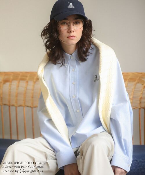 GREENWICH POLO CLUB(グリニッジポロクラブ)の「GREENWICH POLO CLUB(TM)クロップドシャツ(シャツ/ブラウス・レディース・サックスブルー/ストライプ/イエロー・FREE)」の1枚目の写真