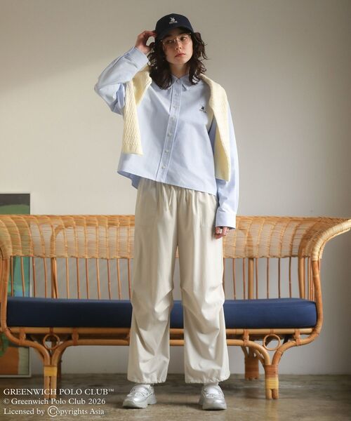 GREENWICH POLO CLUB(グリニッジポロクラブ)の「GREENWICH POLO CLUB(TM)クロップドシャツ(シャツ/ブラウス・レディース・サックスブルー/ストライプ/イエロー・FREE)」の9枚目の写真