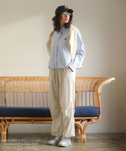 GREENWICH POLO CLUB(グリニッジポロクラブ)の「GREENWICH POLO CLUB(TM)クロップドシャツ(シャツ/ブラウス・レディース・サックスブルー/ストライプ/イエロー・FREE)」の7枚目の写真