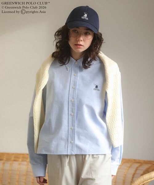 GREENWICH POLO CLUB(グリニッジポロクラブ)の「GREENWICH POLO CLUB(TM)クロップドシャツ(シャツ/ブラウス・レディース・サックスブルー/ストライプ/イエロー・FREE)」の6枚目の写真