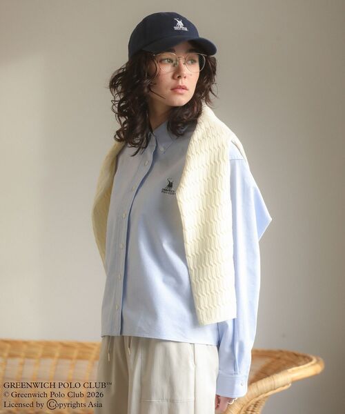 GREENWICH POLO CLUB(グリニッジポロクラブ)の「GREENWICH POLO CLUB(TM)クロップドシャツ(シャツ/ブラウス・レディース・サックスブルー/ストライプ/イエロー・FREE)」の5枚目の写真