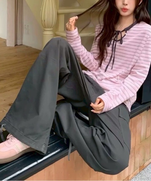 almo（アルモ）の「【LAMPOON】マルチボーダーカットソー（Tシャツ/カットソー・レディース・ピンク・LARGE/MEDIUM/SMALL）」の3枚目の写真