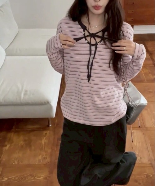 almo（アルモ）の「【LAMPOON】マルチボーダーカットソー（Tシャツ/カットソー・レディース・ピンク・LARGE/MEDIUM/SMALL）」の9枚目の写真