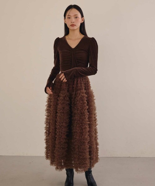 ACYM（アシーム）の「ベロアギャザートップス（Tシャツ/カットソー・レディース・アイボリー/ブラウン・FREE）」の12枚目の写真