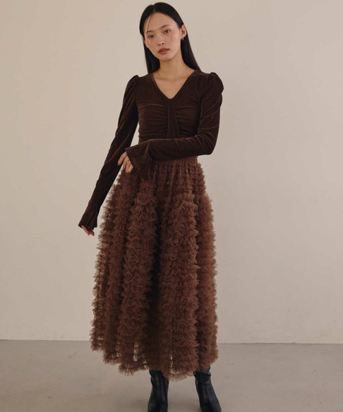 ACYM（アシーム）の「ベロアギャザートップス（Tシャツ/カットソー・レディース・アイボリー/ブラウン・FREE）」の10枚目の写真