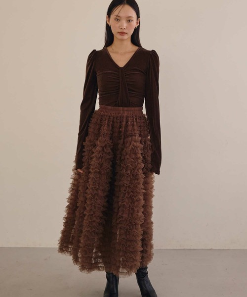 ACYM（アシーム）の「ベロアギャザートップス（Tシャツ/カットソー・レディース・アイボリー/ブラウン・FREE）」の11枚目の写真