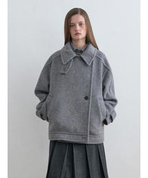 Wool High Neck Half Coat Melange Grey