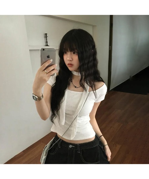 Bling Leads（ブリングリーズ）の「【Bls】 【ZL】【Bling Leads】チョーカーネックTEE ストール（Tシャツ/カットソー・メンズ・ホワイト・FREE）」の4枚目の写真